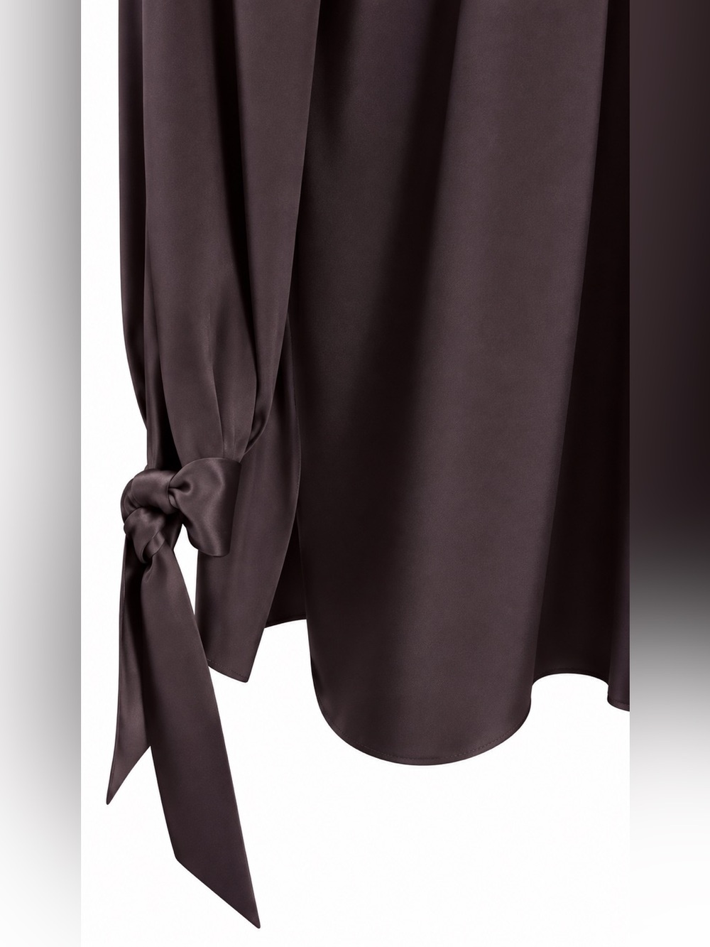 ANN MASHBURN Chocolate Brown Mock Tie Neck Long Sleeve 100% Silk Blouse Size S - Picture 3 of 7